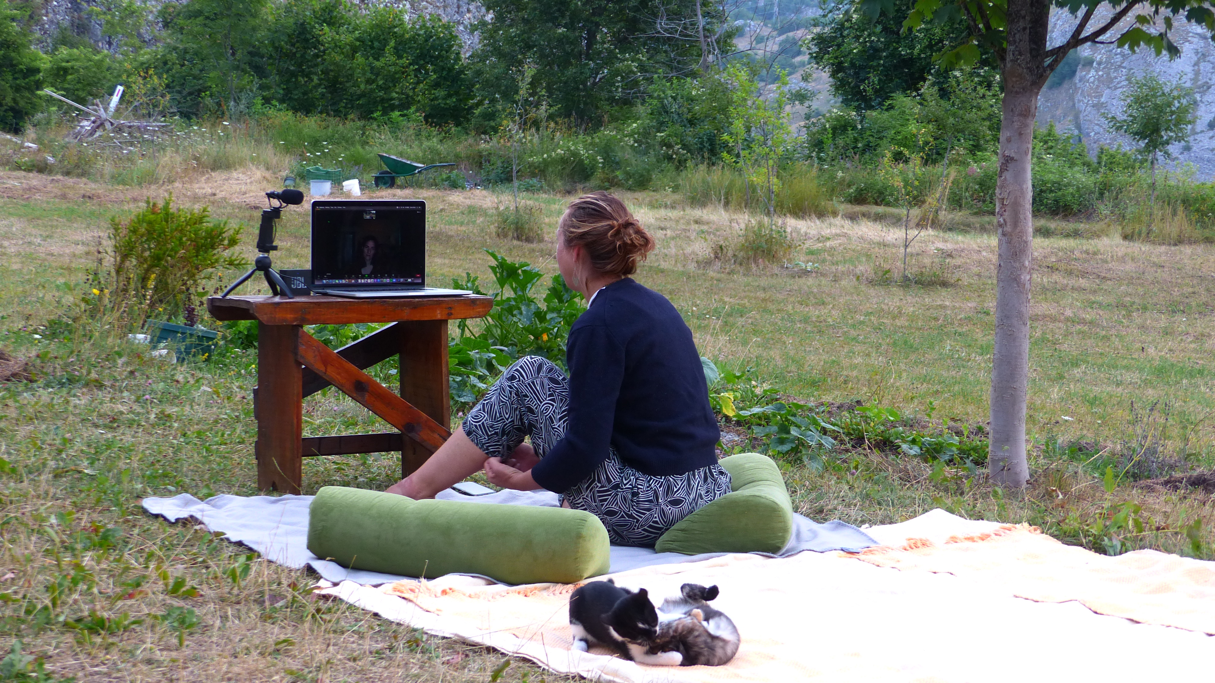 picture of person talking online outside